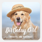 Puppy Dog Birthday Party Persoonlijke foto van Pet Vierkante Sticker (Voorkant)