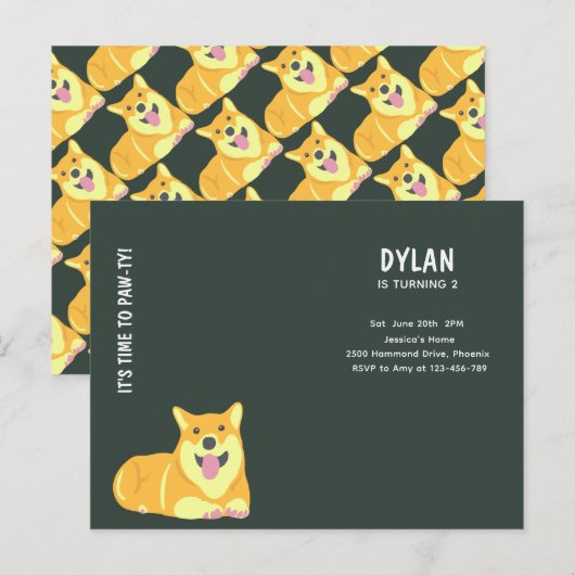 Puppy Dog Birthday Pawty Party Invitation Kaart (Voorkant / Achterkant)