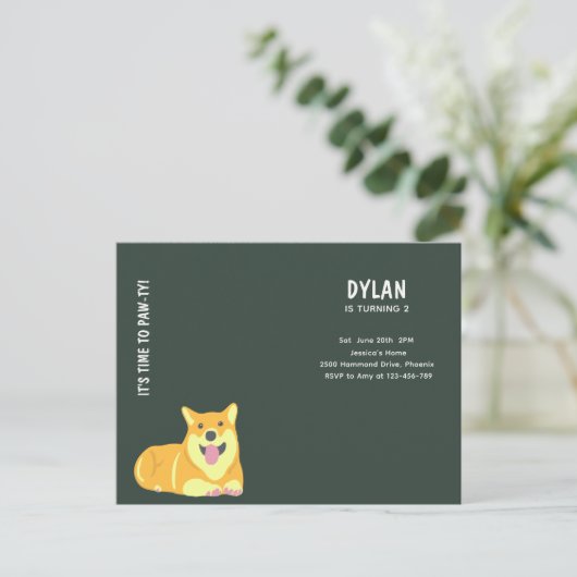 Puppy Dog Birthday Pawty Party Invitation Kaart (Staand voorkant)