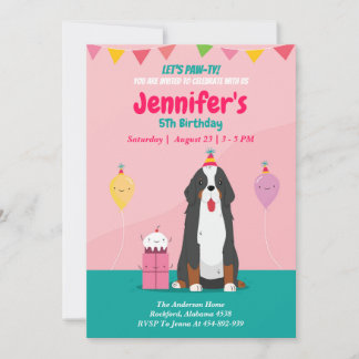 Puppy Dog Birthday roze uitnodiging, bewerkbaar Kaart