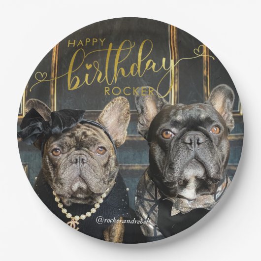 Puppy Dog Birthday Voeg Foto- en Text Gold-script Papieren Bordje (Voorkant)
