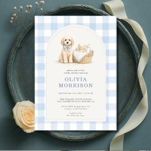 Puppy Dog Blauw Gingham Jongens Baby Shower Kaart