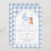 Puppy Dog Boy Baby shower Gingham Uitnodiging (Voorkant / Achterkant)