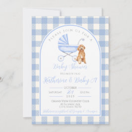 Puppy Dog Boy Baby shower Gingham Uitnodiging