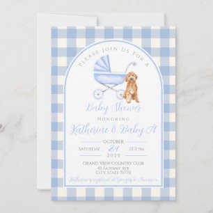 Puppy Dog Boy Baby shower Gingham Uitnodiging