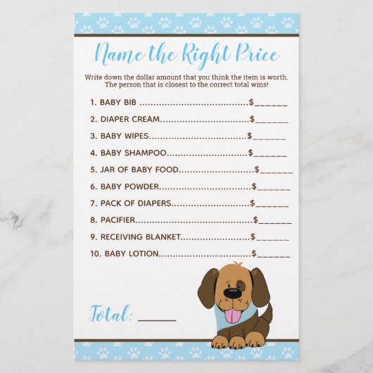 Puppy Dog Boy Baby shower Price Right Game (Voorkant)
