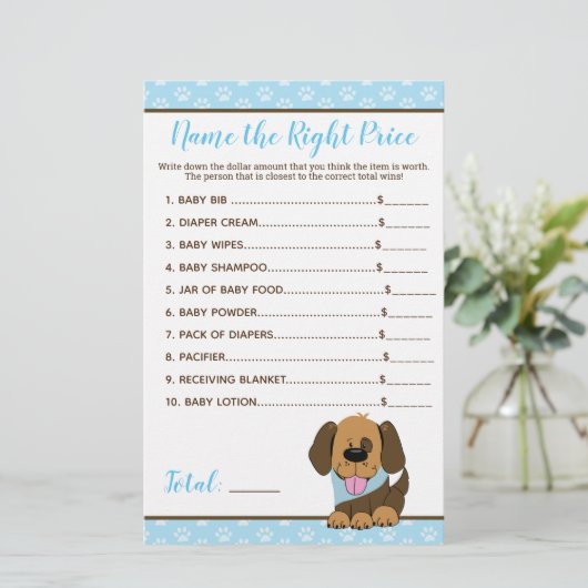 Puppy Dog Boy Baby shower Price Right Game (Staand voorkant)