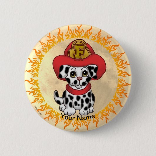 Puppy Dog Brandweerman knop Ronde Button 5,7 Cm (Voorkant)