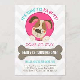 Puppy dog call roze turquoise chevron kaart