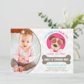 Puppy dog call roze turquoise chevron kaart (Staand voorkant)