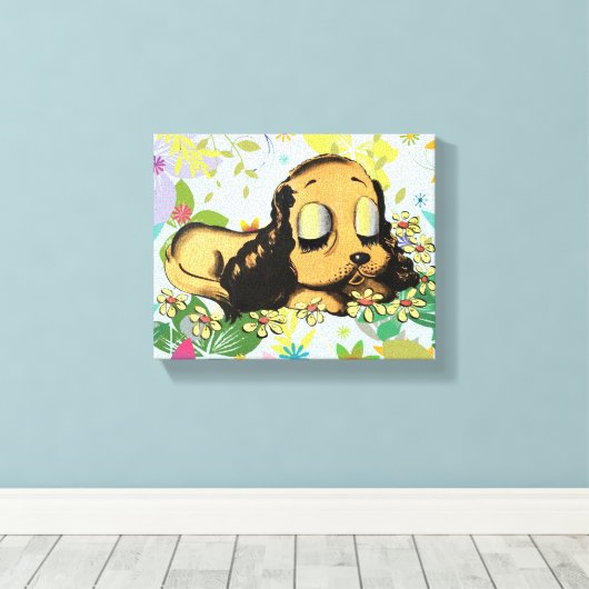 Puppy Dog Cartoon Animal Art Canvas Afdruk (Insitu (Houten vloer))