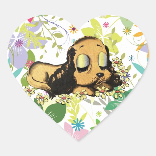 Puppy Dog Cartoon Animal Art Hart Sticker (Voorkant)
