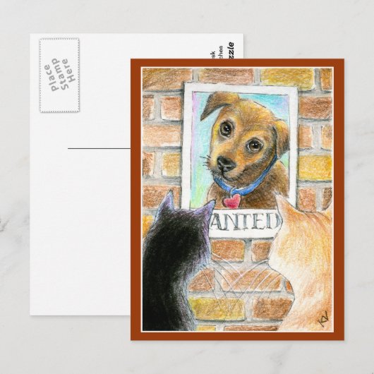 Puppy dog, cats, Gezocht poster postkaart (Voorkant / Achterkant)