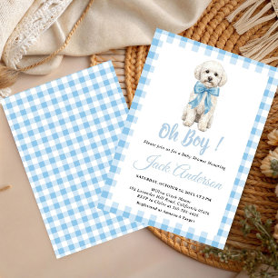 Puppy Dog Chic Blauwe Strik Jongens Baby Shower Kaart