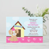 Puppy Dog Custom Birthda Party nodigt meisjes uit Kaart (Staand voorkant)