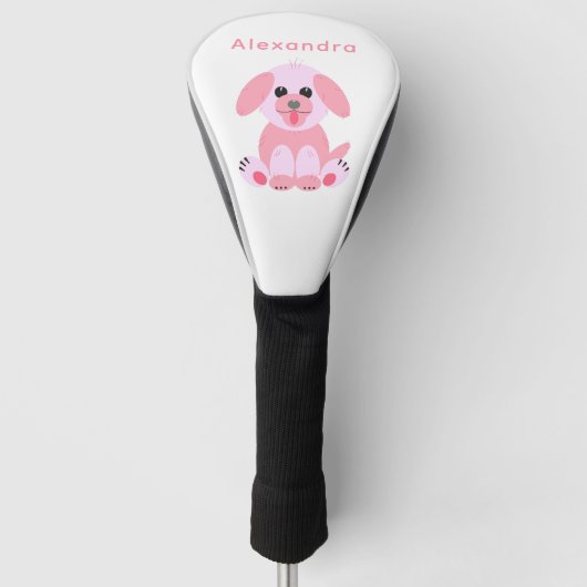 Puppy Dog Cute Cartoon Blush Pink op maat Golfheadcover (Voorkant)