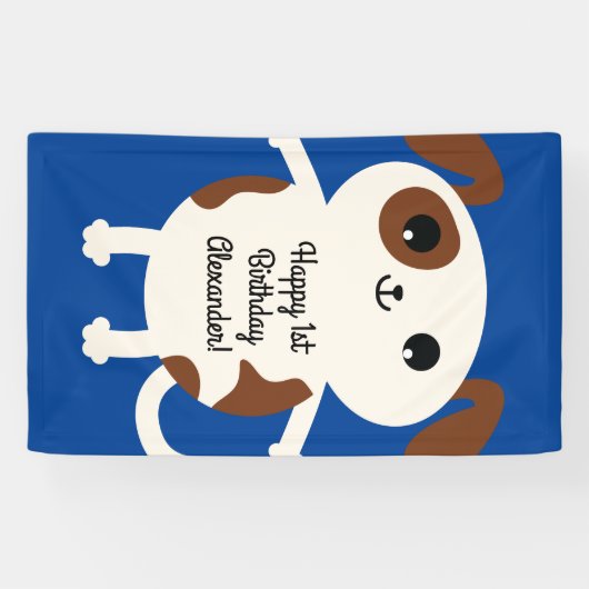 Puppy Dog Cute Colorful 1st Birthday Party Thema Spandoek (Horizontaal)