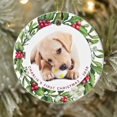 Puppy Dog Eerste Kerstmis Aangepast 2 Foto Mistlet Keramisch Ornament