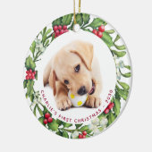 Puppy Dog Eerste Kerstmis Aangepast 2 Foto Mistlet Keramisch Ornament (Links)