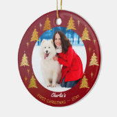 Puppy Dog Eerste Kerstmis Custom Pet Foto - Rood Keramisch Ornament (Links)