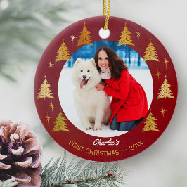 Puppy Dog Eerste Kerstmis Custom Pet Foto - Rood Keramisch Ornament