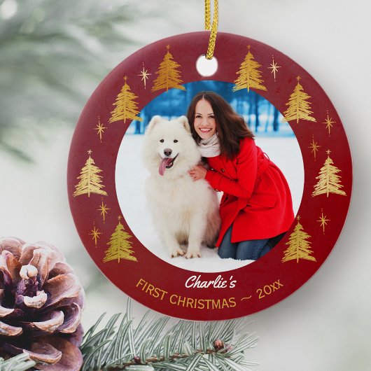 Puppy Dog Eerste Kerstmis Custom Pet Foto - Rood Keramisch Ornament