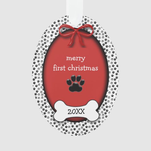 Puppy Dog Eerste Kerstmis of Herdenking Ornament (voorkant)