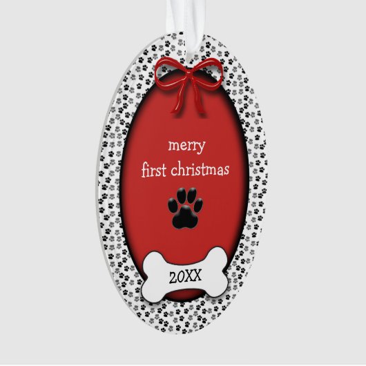 Puppy Dog Eerste Kerstmis of Herdenking Ornament (voorkant)
