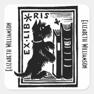 Puppy Dog Ex Libris Boekplaat Monogram Vierkante Sticker