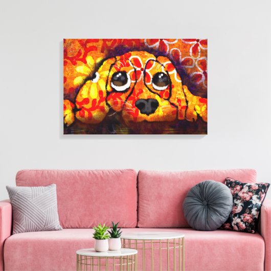 Puppy Dog Eyes Whimsical Abstracte Bloemen Sinaasa Canvas Afdruk (Insitu (Woonkamer))