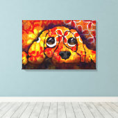 Puppy Dog Eyes Whimsical Abstracte Bloemen Sinaasa Canvas Afdruk (Insitu (Houten vloer))