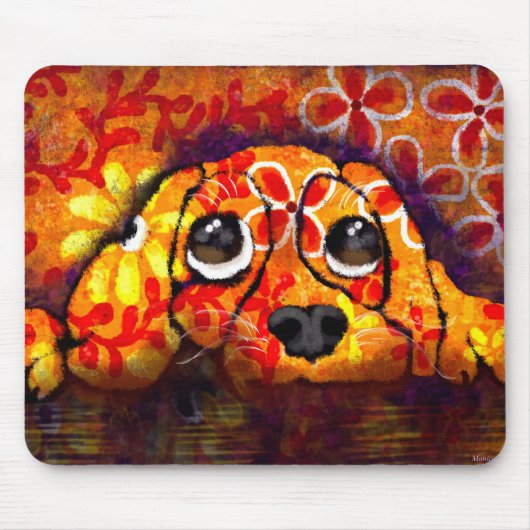 Puppy Dog Eyes Whimsical Abstracte Bloemen Sinaasa Muismat (Voorkant)