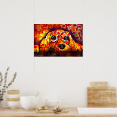 Puppy Dog Eyes Whimsical Abstracte Bloemen Sinaasa Poster (Keuken)
