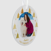 Puppy Dog First Kerstmis Foto White en Gold Ornament (voorkant)