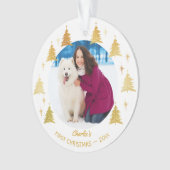 Puppy Dog First Kerstmis Foto White en Gold Ornament (voorkant)