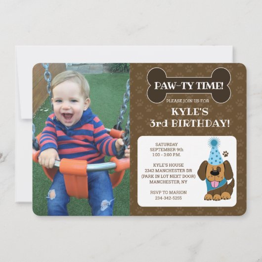 Puppy Dog Foto Paw-ty Double-Sided Birthday Kaart (Achterkant)