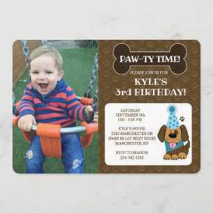 Puppy Dog Foto Paw-ty Double-Sided Birthday Kaart