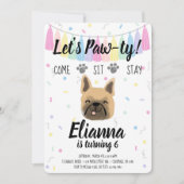 Puppy Dog Frenchie Girl Birthday Pawty Invitation Kaart (Voorkant)