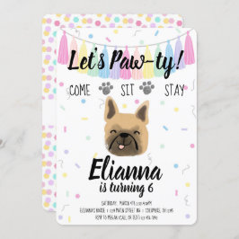 Puppy Dog Frenchie Girl Birthday Pawty Invitation Kaart