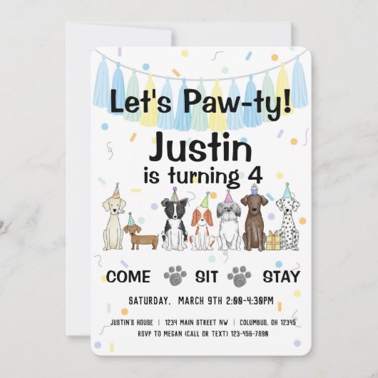 Puppy Dog Gender Neutral of Boy Birthday Pawty Kaart (Voorkant)