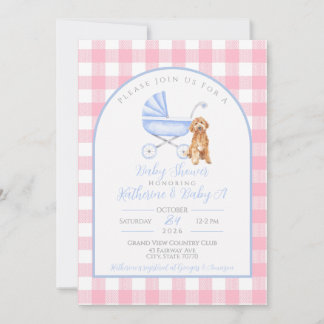 Puppy Dog Girl Baby Shower Gingham Uitnodiging Roz
