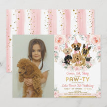 Puppy Dog Girl Birthday Party Blush Floral foto