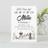Puppy Dog Girl Birthday Pawty Invitation Kaart (Staand voorkant)