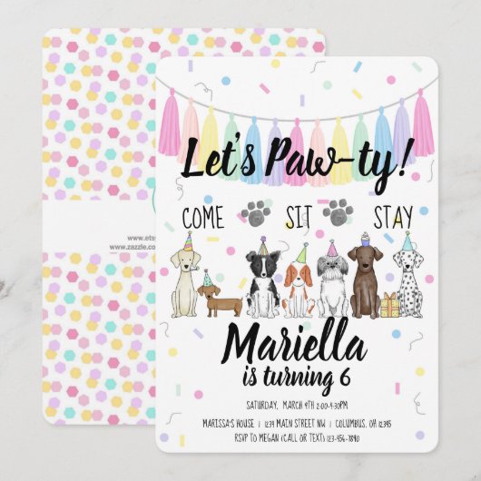 Puppy Dog Girl Birthday Pawty Kaart (Voorkant / Achterkant)