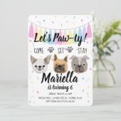 Puppy Dog Girl Birthday Pawty Kaart (Staand voorkant)