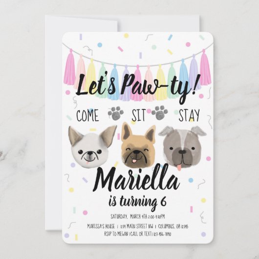 Puppy Dog Girl Birthday Pawty Kaart (Voorkant)