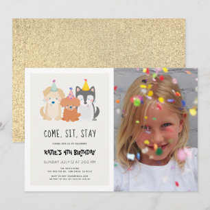 Puppy Dog Gold Glitter Birthday Pawty Foto Kaart