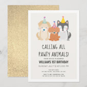 Puppy Dog Gold Glitter Pawty Animals Kaart (Voorkant / Achterkant)