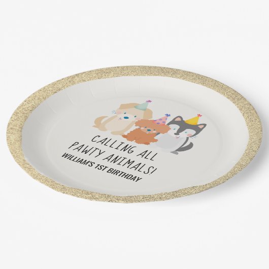 Puppy Dog Gold Glitter Pawty Animals Papieren Bordje (Gekanteld)