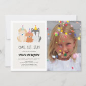 Puppy Dog Gold Glitter Verjaardag Pawty Foto Kaart (Voorkant)